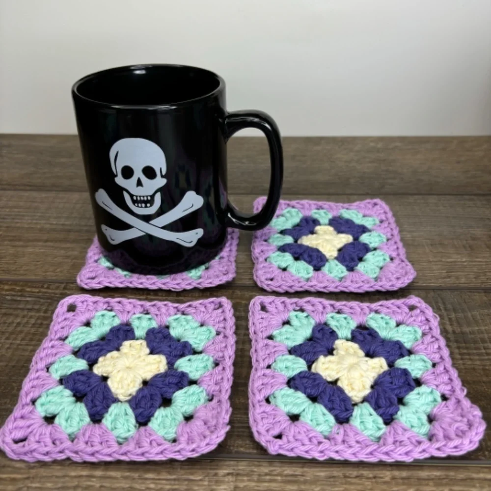 Granny Square Cup Mug Coasters Set of 4‎ Handcrafted Crochet Cotton